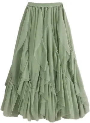 2 Layer Irregular Tulle Skirt Women Autumn Winter High Waist Gown A Line Skirt Female Midi Long Mesh Skirts
