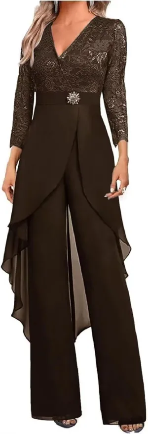 2 Pieces Lace Pant Suits for Women Dressy Summer Lace Mother of The Bride Pantsuits for Wedding Guest 2025