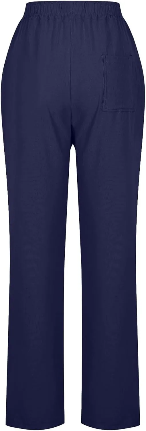2025 Women Summer Lounge Pants High Waisted Cotton Linen Palazzo Pants Wide Leg Long Trousers with Pockets Fit Slacks