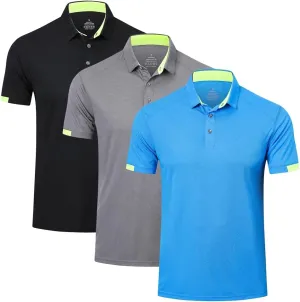 3 Pack Mens Polo Shirts Short Sleeve Sport Golf Tennis T Shirt Quick Dry Athletic Workout Polo