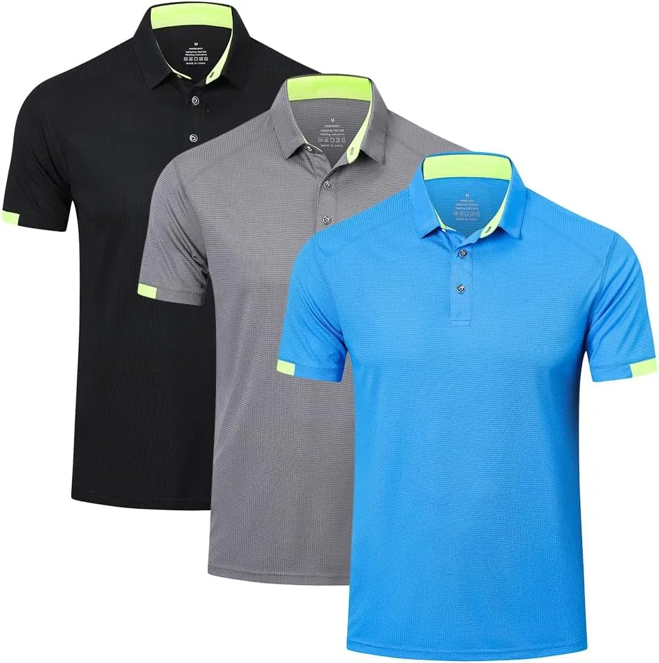 3 Pack Mens Polo Shirts Short Sleeve Sport Golf Tennis T Shirt Quick Dry Athletic Workout Polo