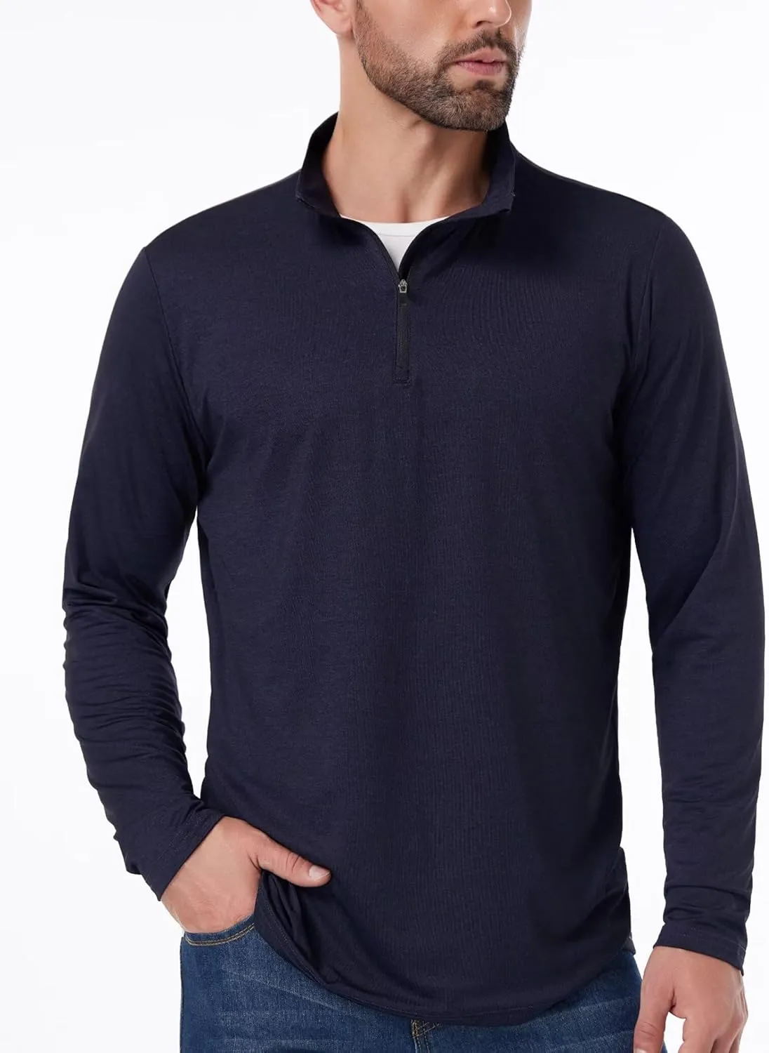 4 Pack Mens Sun Shirts UPF 50  Rash Guard Quarter Zip Pullover Quick Dry Long Sleeve for Outdoor Workout