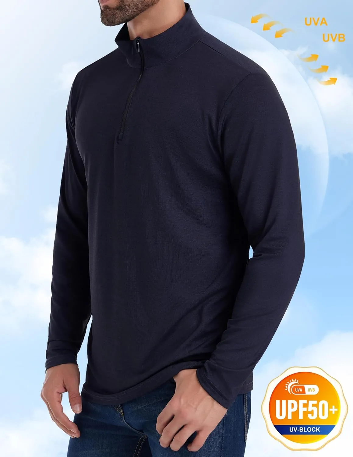 4 Pack Mens Sun Shirts UPF 50  Rash Guard Quarter Zip Pullover Quick Dry Long Sleeve for Outdoor Workout