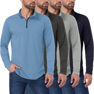 4 Pack Mens Sun Shirts UPF 50  Rash Guard Quarter Zip Pullover Quick Dry Long Sleeve for Outdoor Workout