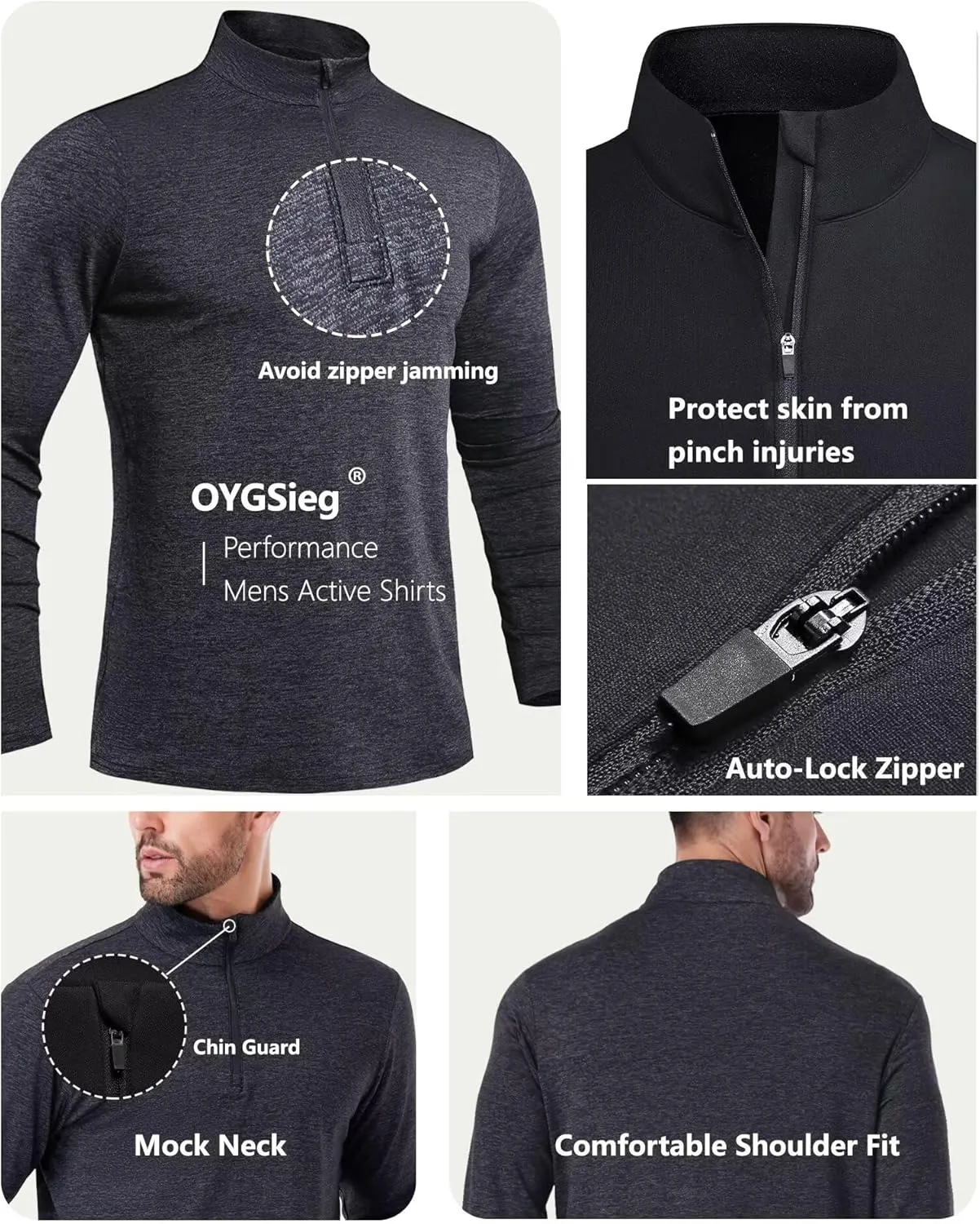 4 Pack Mens Sun Shirts UPF 50  Rash Guard Quarter Zip Pullover Quick Dry Long Sleeve for Outdoor Workout