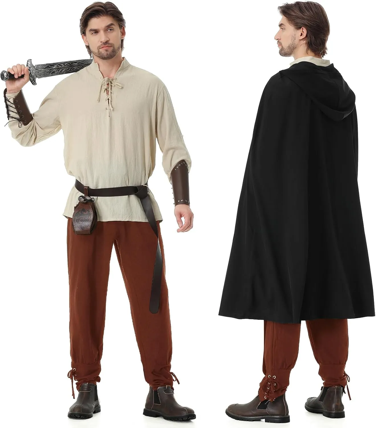 9Pcs Mens Renaissance Viking Costumes Set for Men Medieval Pirate Elf Hunter Ren Faire Costume Full Outfit