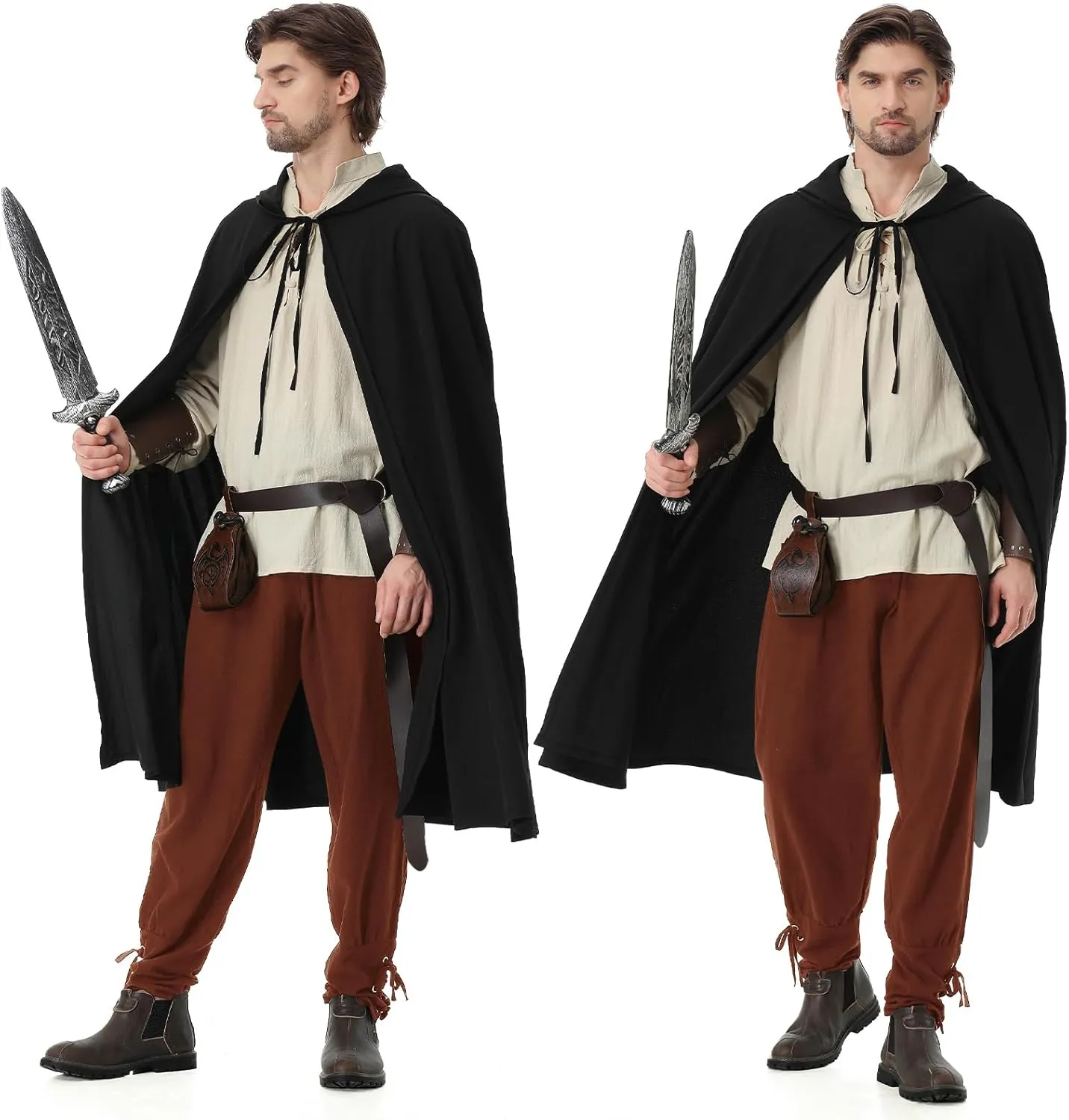 9Pcs Mens Renaissance Viking Costumes Set for Men Medieval Pirate Elf Hunter Ren Faire Costume Full Outfit