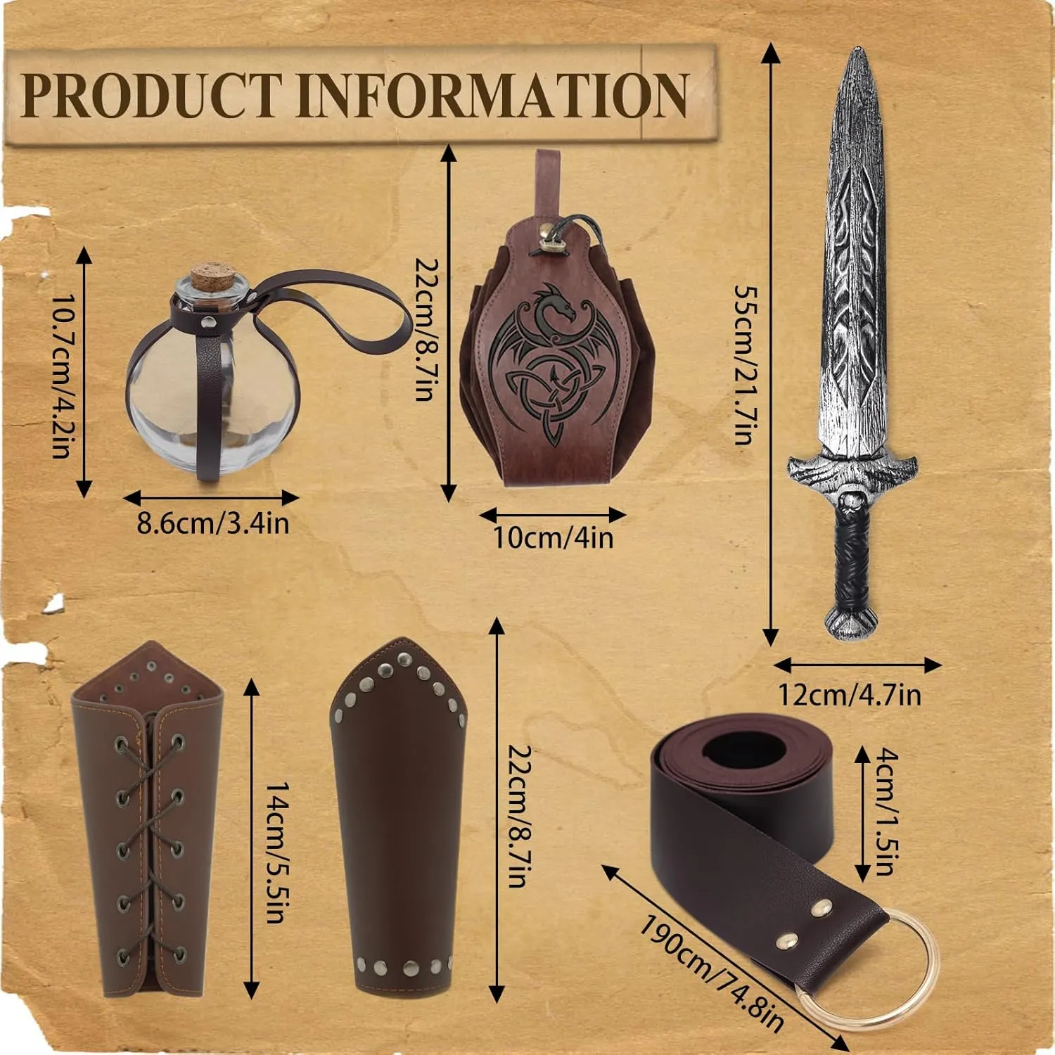 9Pcs Mens Renaissance Viking Costumes Set for Men Medieval Pirate Elf Hunter Ren Faire Costume Full Outfit