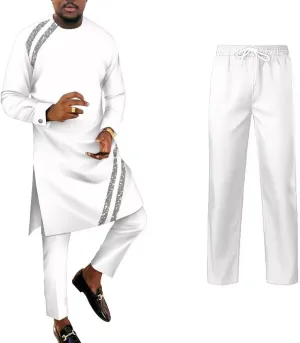African Clothes for Men Patchwork African Long Sleeve Shirts and Pants Dashiki Outfits Slim Fits Mens African Attire