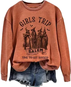 AIMITAG Girls Trip Salem Sweatshirt for Women Witches Vintage Salem Witch Shirts Time To Get Wicked Pullover