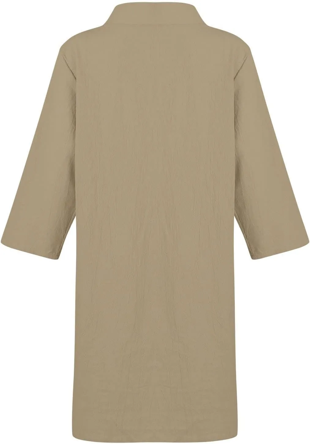 Akivide Womens Cotton Linen Half Sleeve Midi Dress with Pockets 2025 Loose Stand Collar Button Knee Length Linen Shift Dress