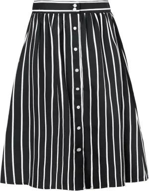 Allegra K Women's Striped Button Front Elastic Back Waist A-Line Midi Skirt