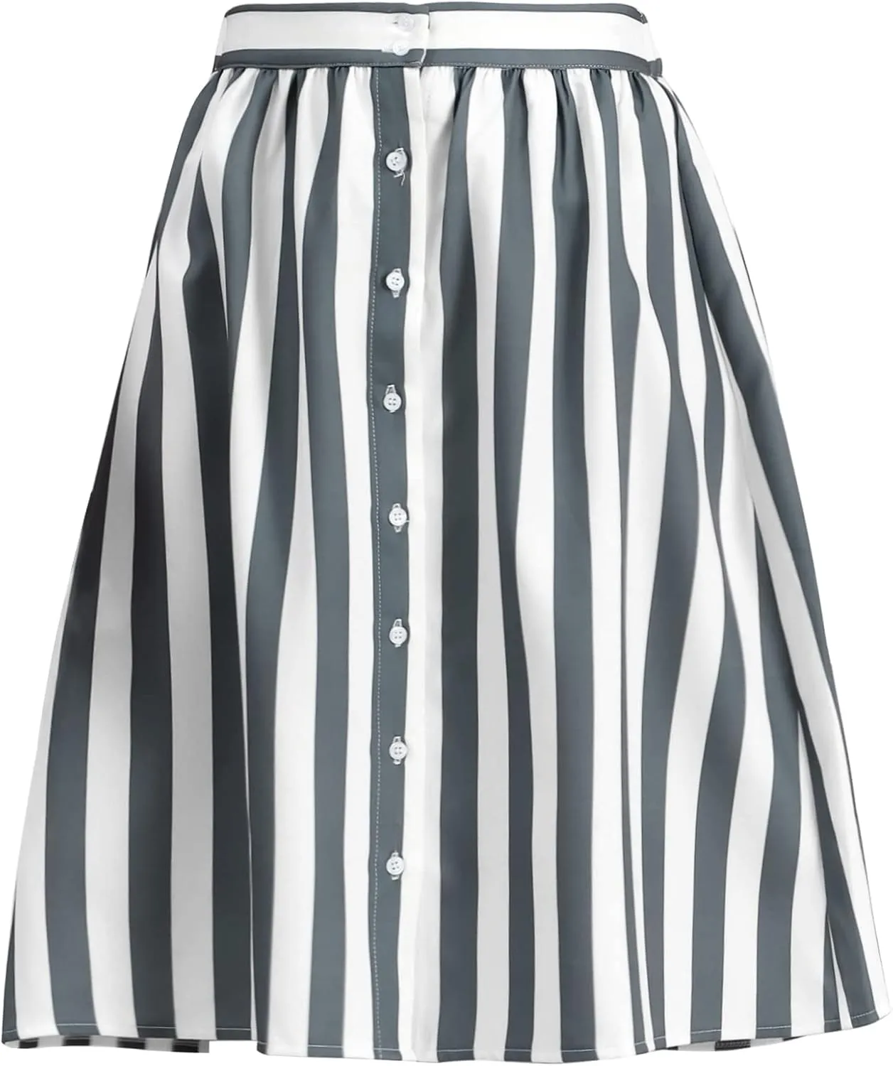 Allegra K Women's Striped Button Front Elastic Back Waist A-Line Midi Skirt