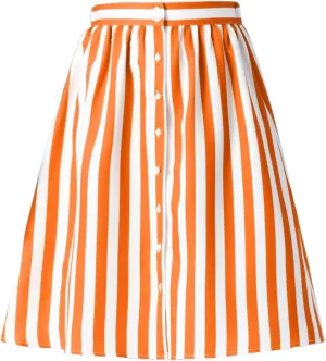 Allegra K Women's Striped Button Front Elastic Back Waist A-Line Midi Skirt