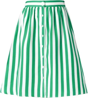 Allegra K Women's Striped Button Front Elastic Back Waist A-Line Midi Skirt