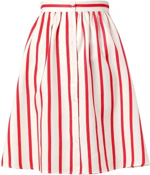 Allegra K Women's Striped Button Front Elastic Back Waist A-Line Midi Skirt