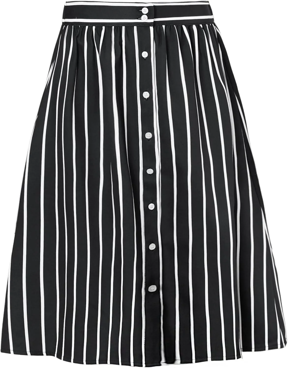 Allegra K Women's Striped Button Front Elastic Back Waist A-Line Midi Skirt