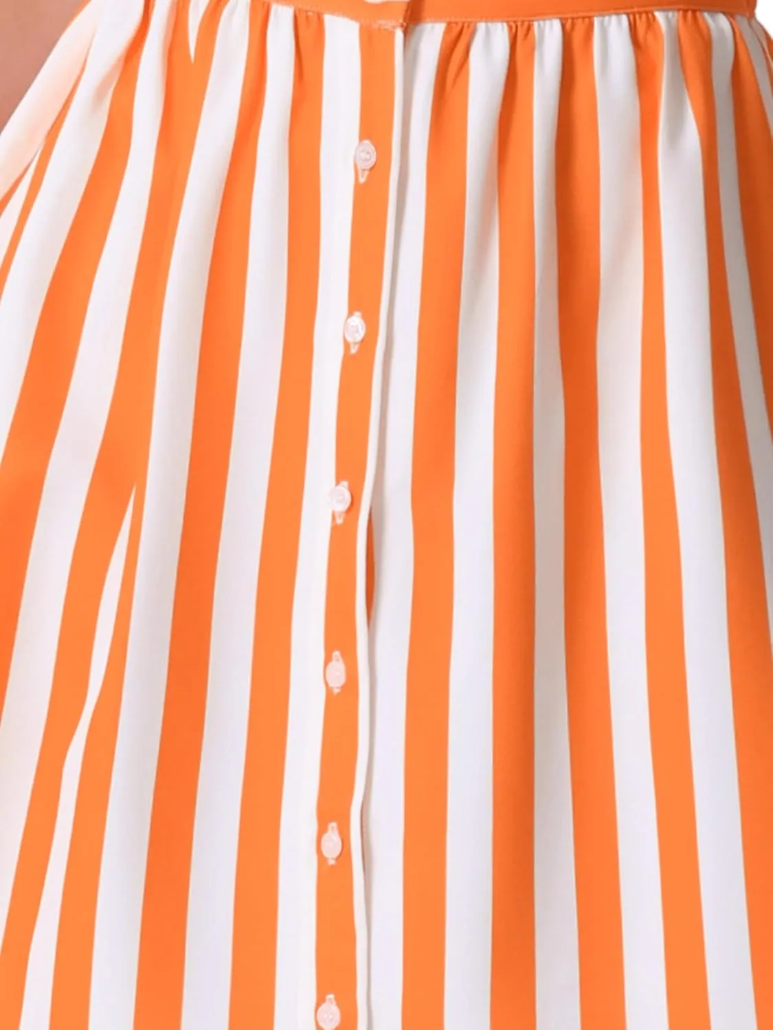 Allegra K Women's Striped Button Front Elastic Back Waist A-Line Midi Skirt