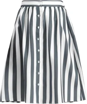 Allegra K Women's Striped Button Front Elastic Back Waist A-Line Midi Skirt