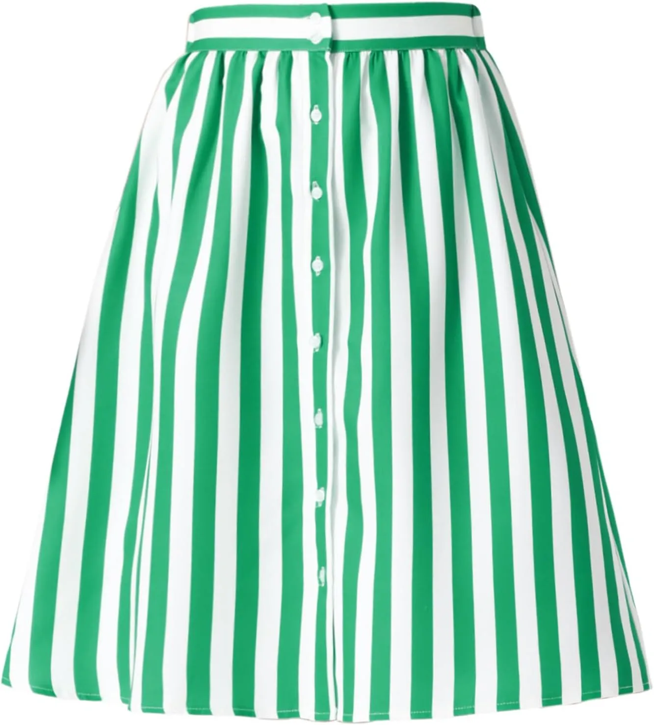 Allegra K Women's Striped Button Front Elastic Back Waist A-Line Midi Skirt