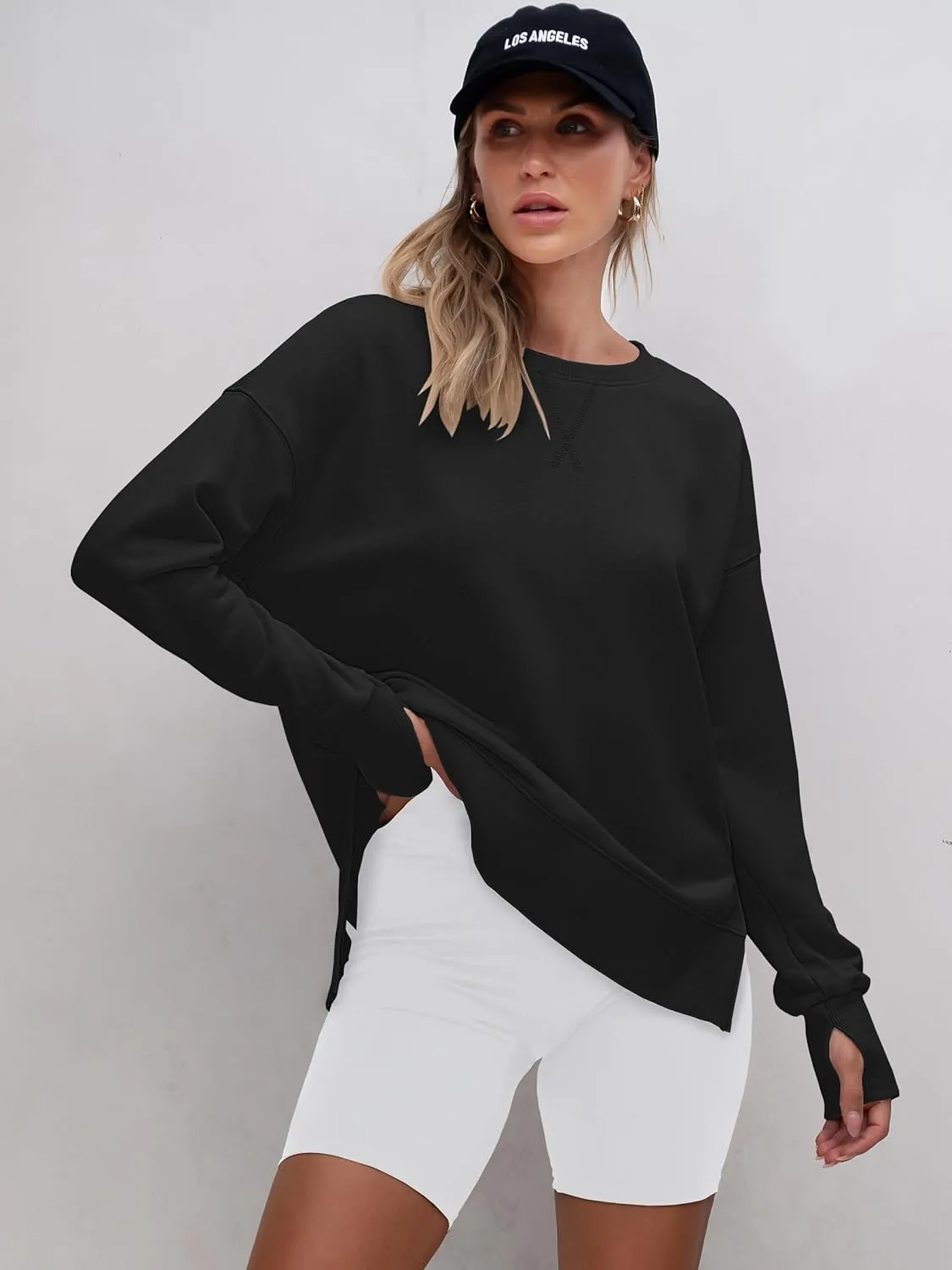 ANRABESS Sweatshirts for women 2025 Fall Fashion Long Sleeve Shirts Crewneck Lightweight Side Split Casual Pullover Top
