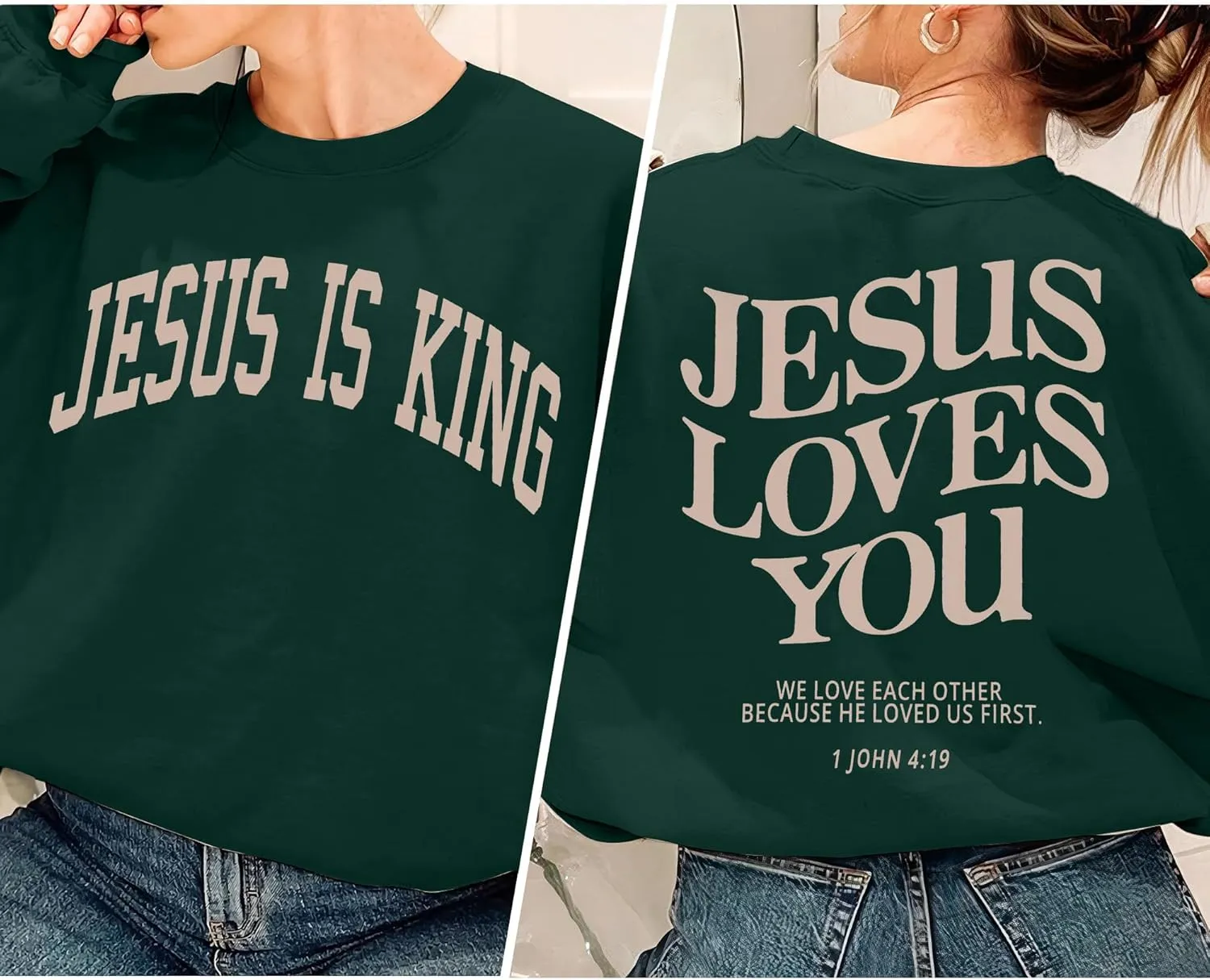 ASTANFY Christian Sweatshirt Women Jesus Loves You Sweatshirts Jesus Is King Hoodie Jesus Faith Shirts Religious God Hoodies