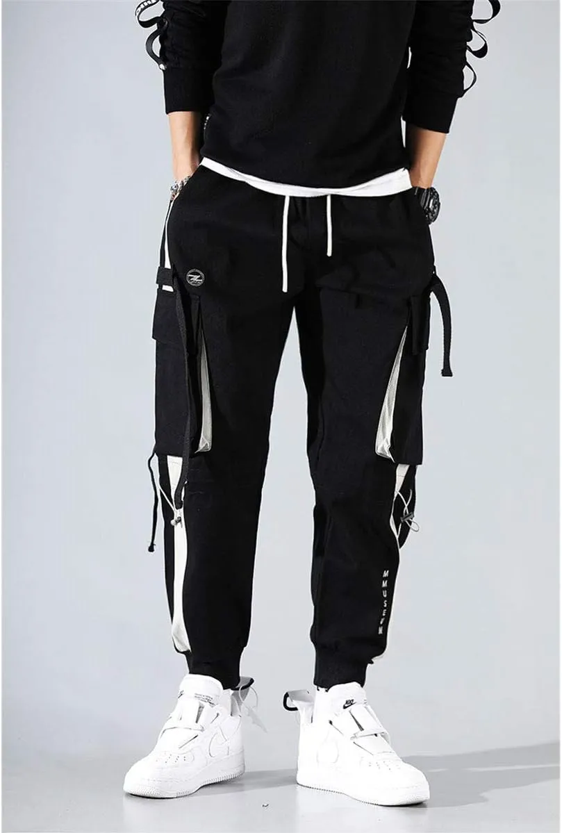 Astellarie Mens Punk Cargo Pants Hip-hop Jogger Patchwork Popular Baggy Teachwear Pants