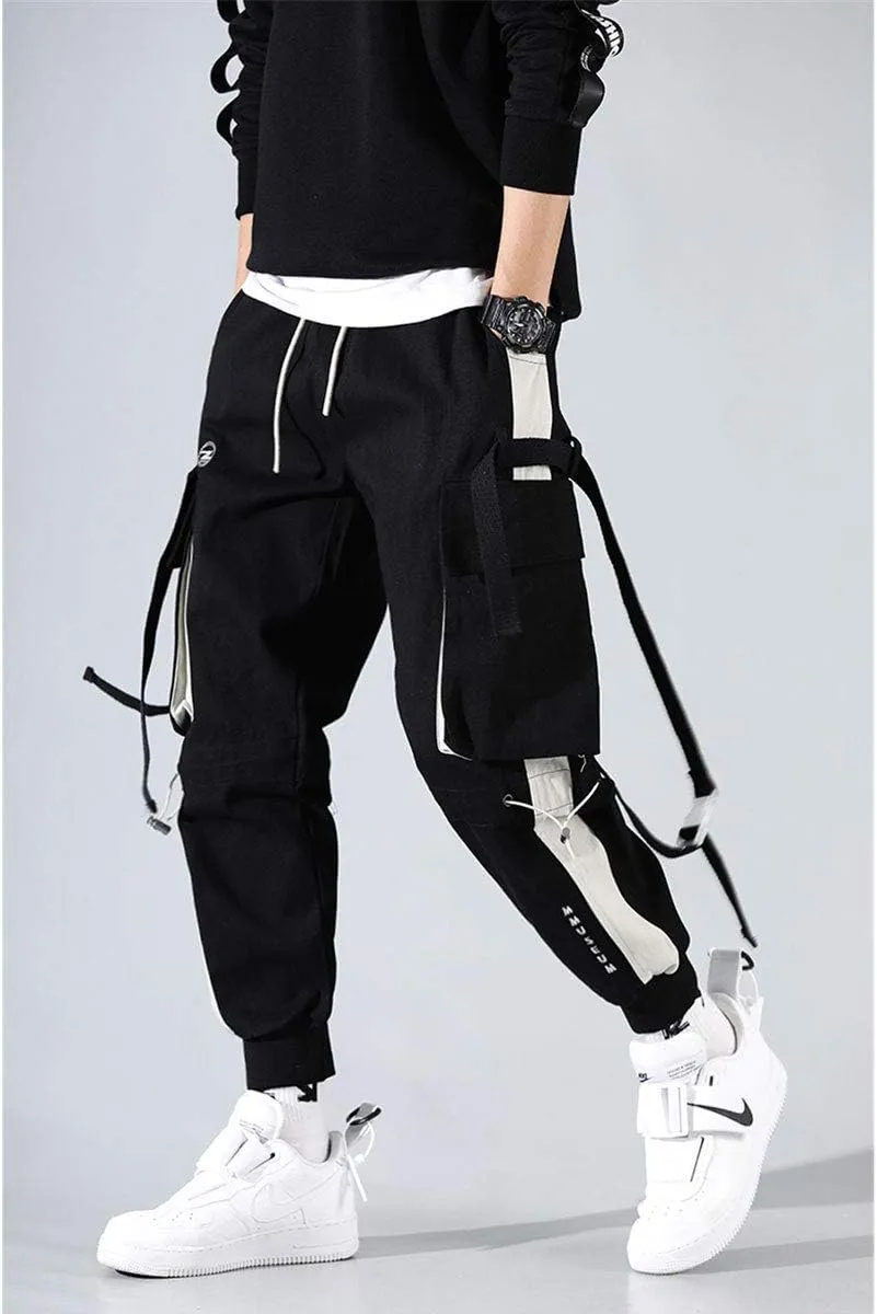 Astellarie Mens Punk Cargo Pants Hip-hop Jogger Patchwork Popular Baggy Teachwear Pants