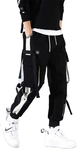 Astellarie Mens Punk Cargo Pants Hip-hop Jogger Patchwork Popular Baggy Teachwear Pants