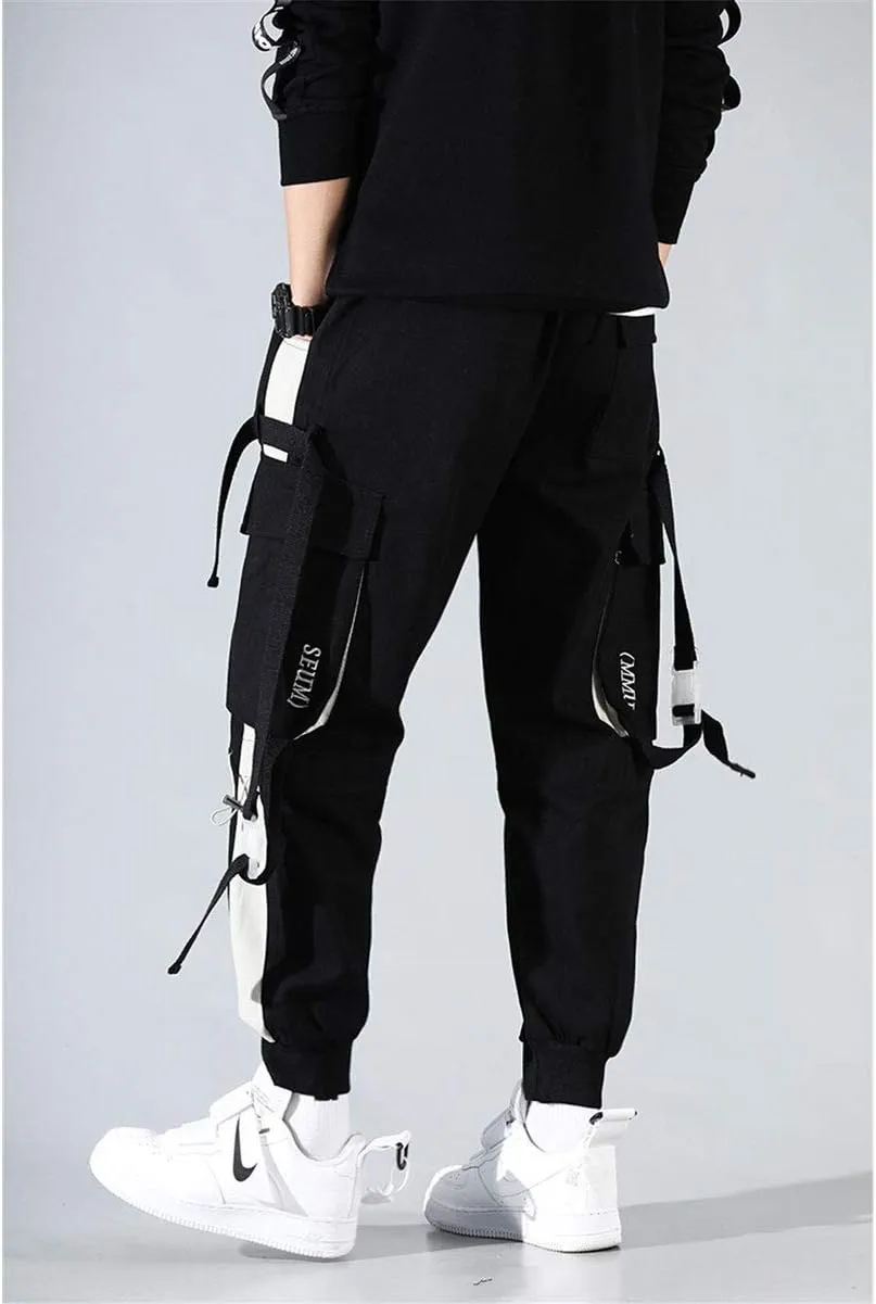 Astellarie Mens Punk Cargo Pants Hip-hop Jogger Patchwork Popular Baggy Teachwear Pants