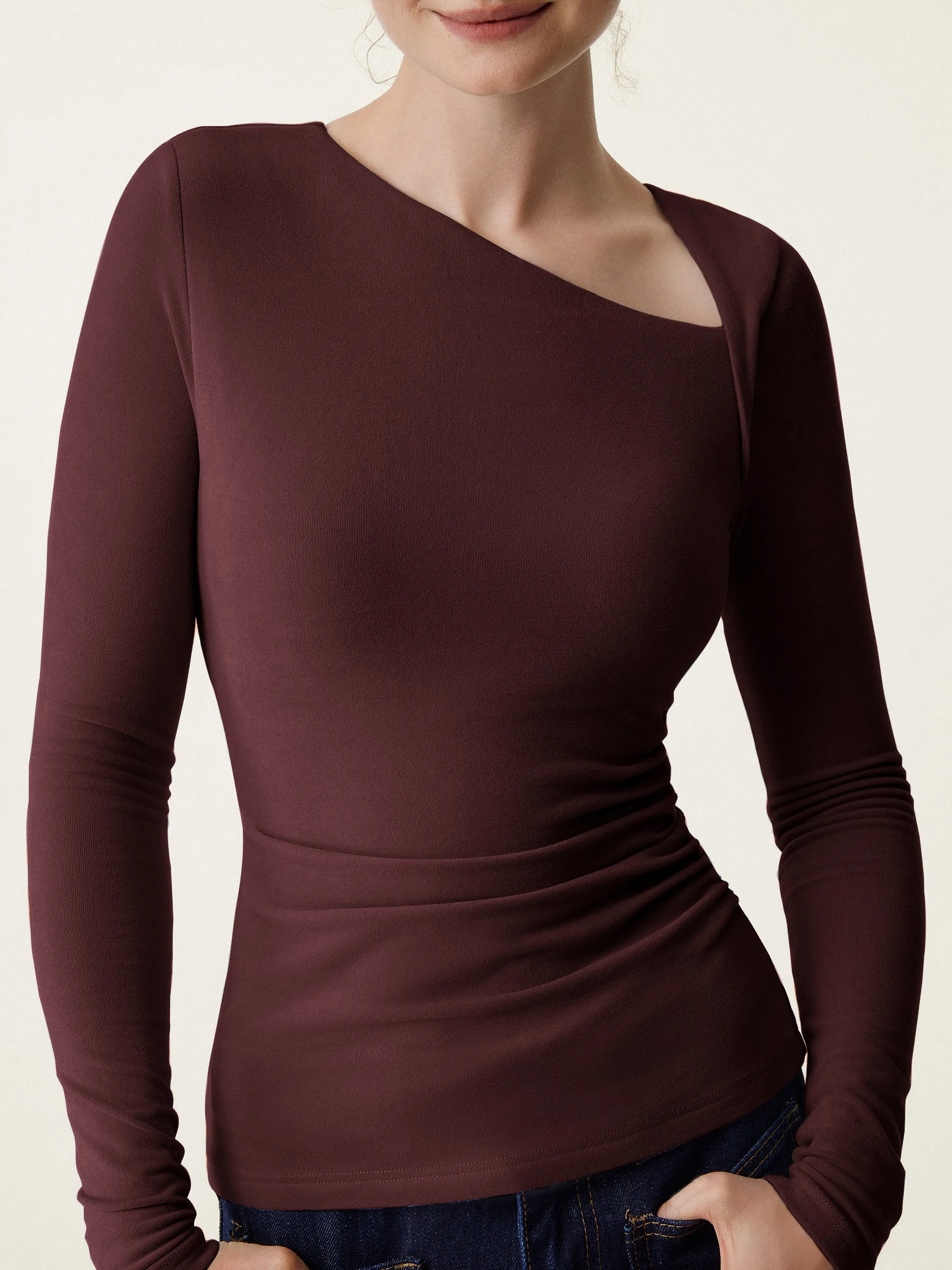 Asymmetry Neck Long Sleeve Brami Top