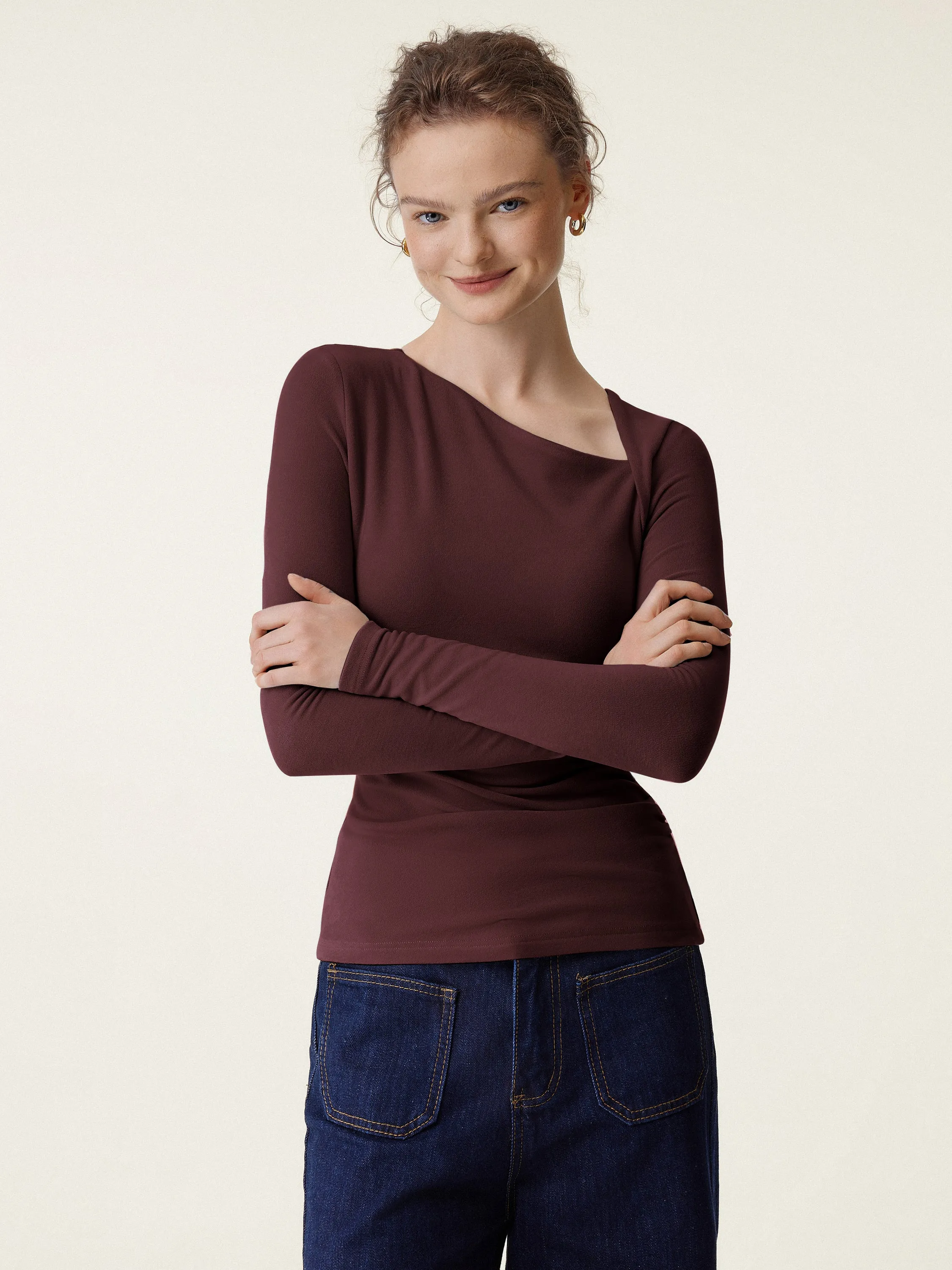 Asymmetry Neck Long Sleeve Brami Top