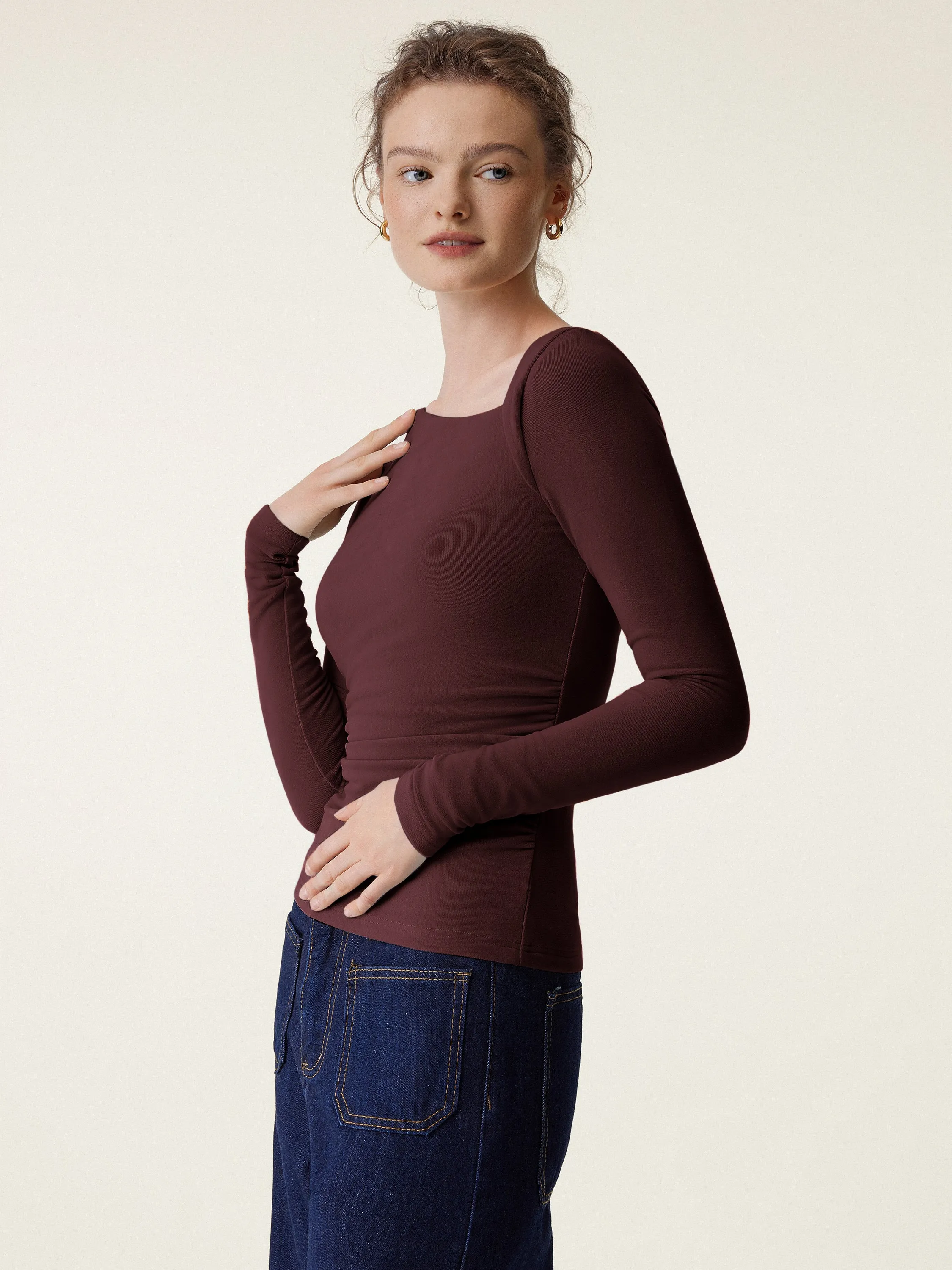 Asymmetry Neck Long Sleeve Brami Top