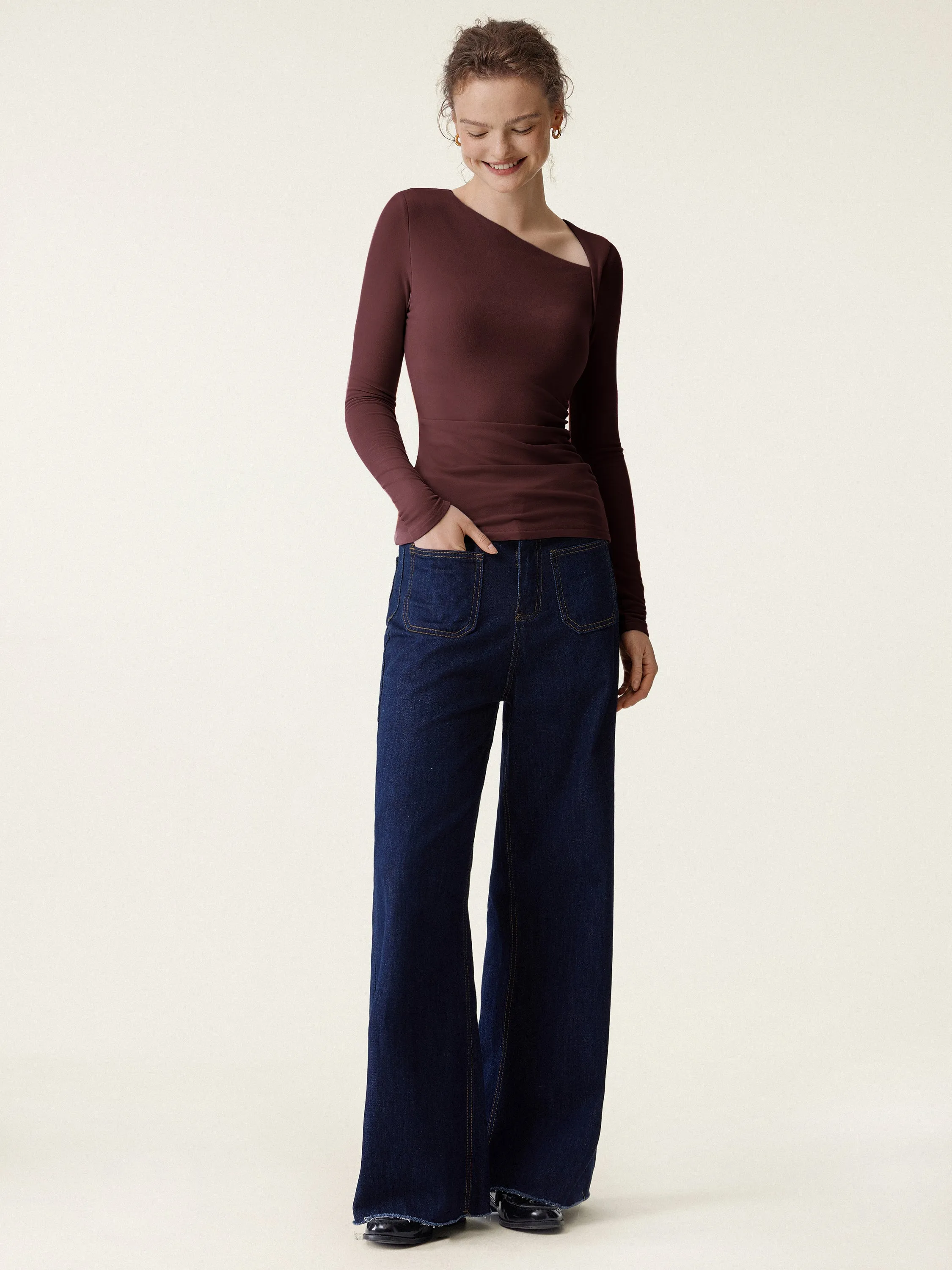 Asymmetry Neck Long Sleeve Brami Top