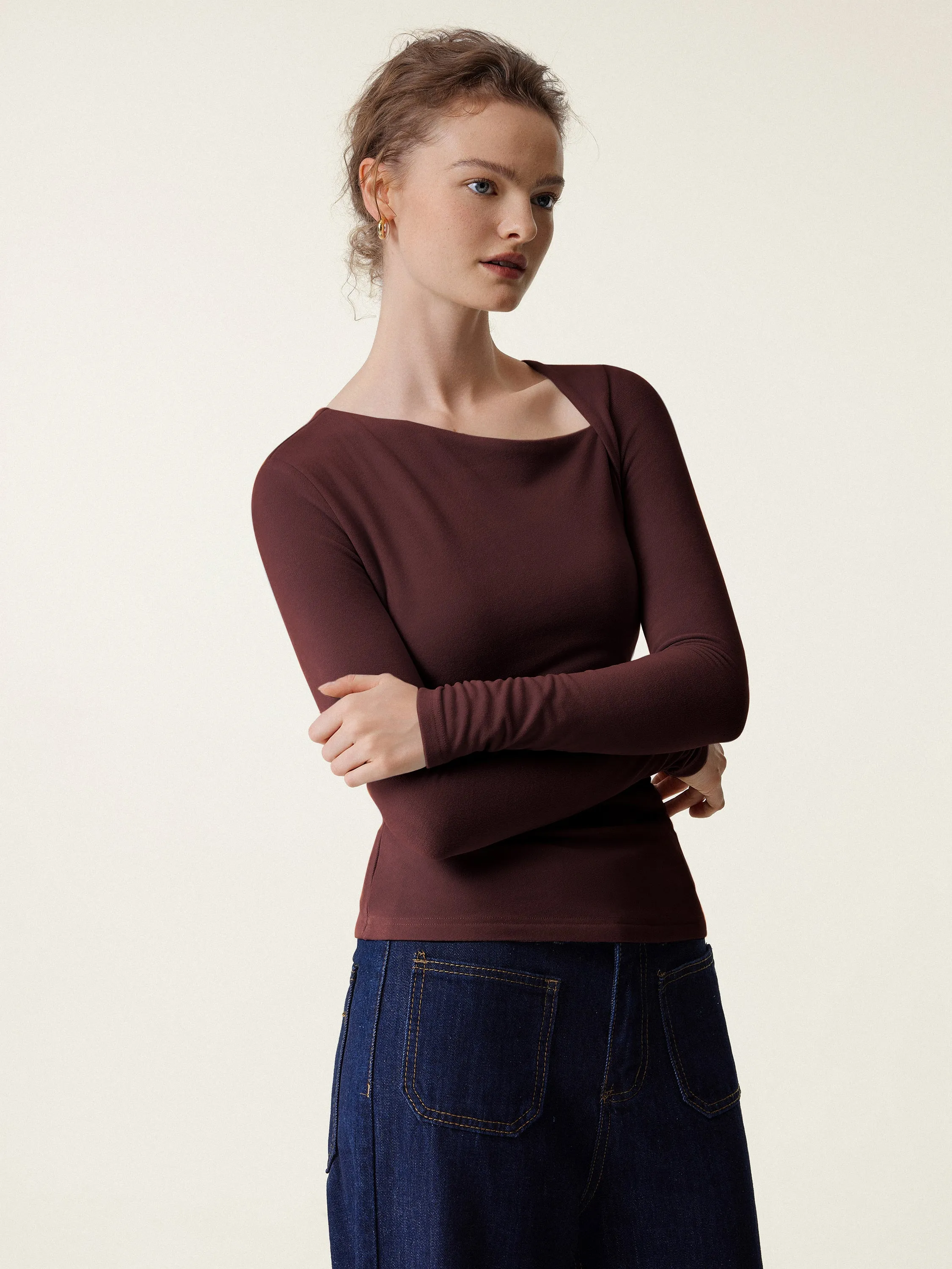 Asymmetry Neck Long Sleeve Brami Top