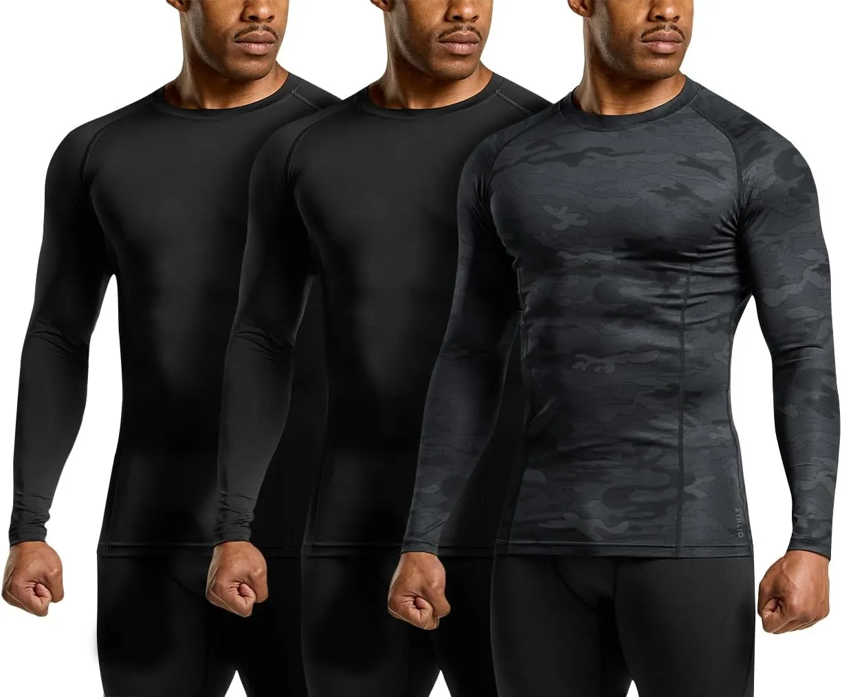 ATHLIO Men's UPF 50  Long Sleeve Compression Shirts, Water Sports Rash Guard Base Layer, Athletic Workout Shirt