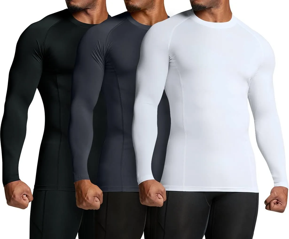 ATHLIO Men's UPF 50  Long Sleeve Compression Shirts, Water Sports Rash Guard Base Layer, Athletic Workout Shirt
