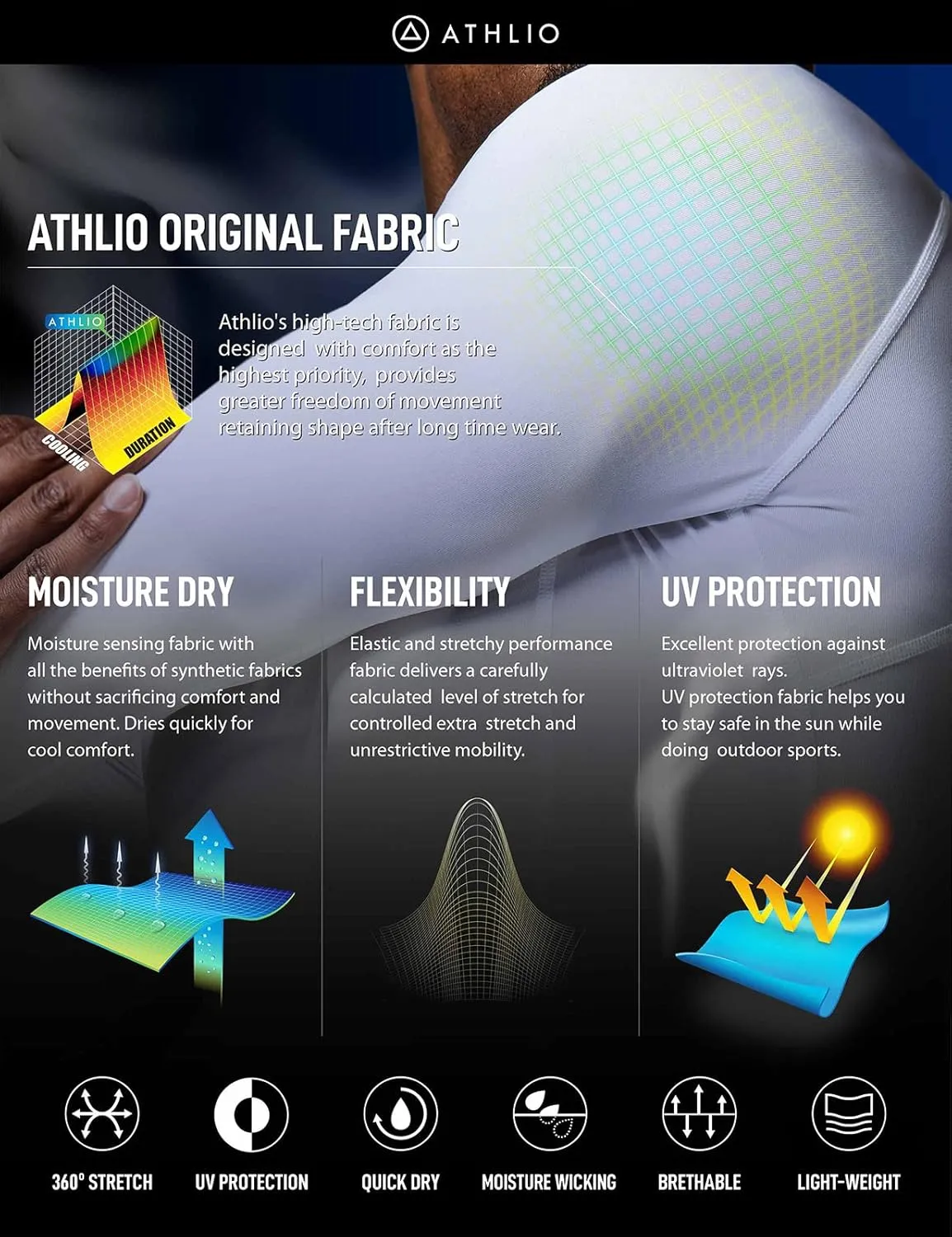 ATHLIO Men's UPF 50  Long Sleeve Compression Shirts, Water Sports Rash Guard Base Layer, Athletic Workout Shirt