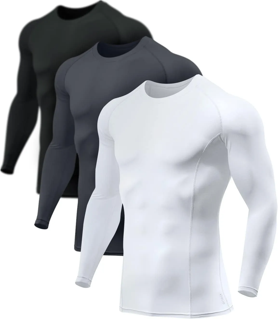 ATHLIO Men's UPF 50  Long Sleeve Compression Shirts, Water Sports Rash Guard Base Layer, Athletic Workout Shirt