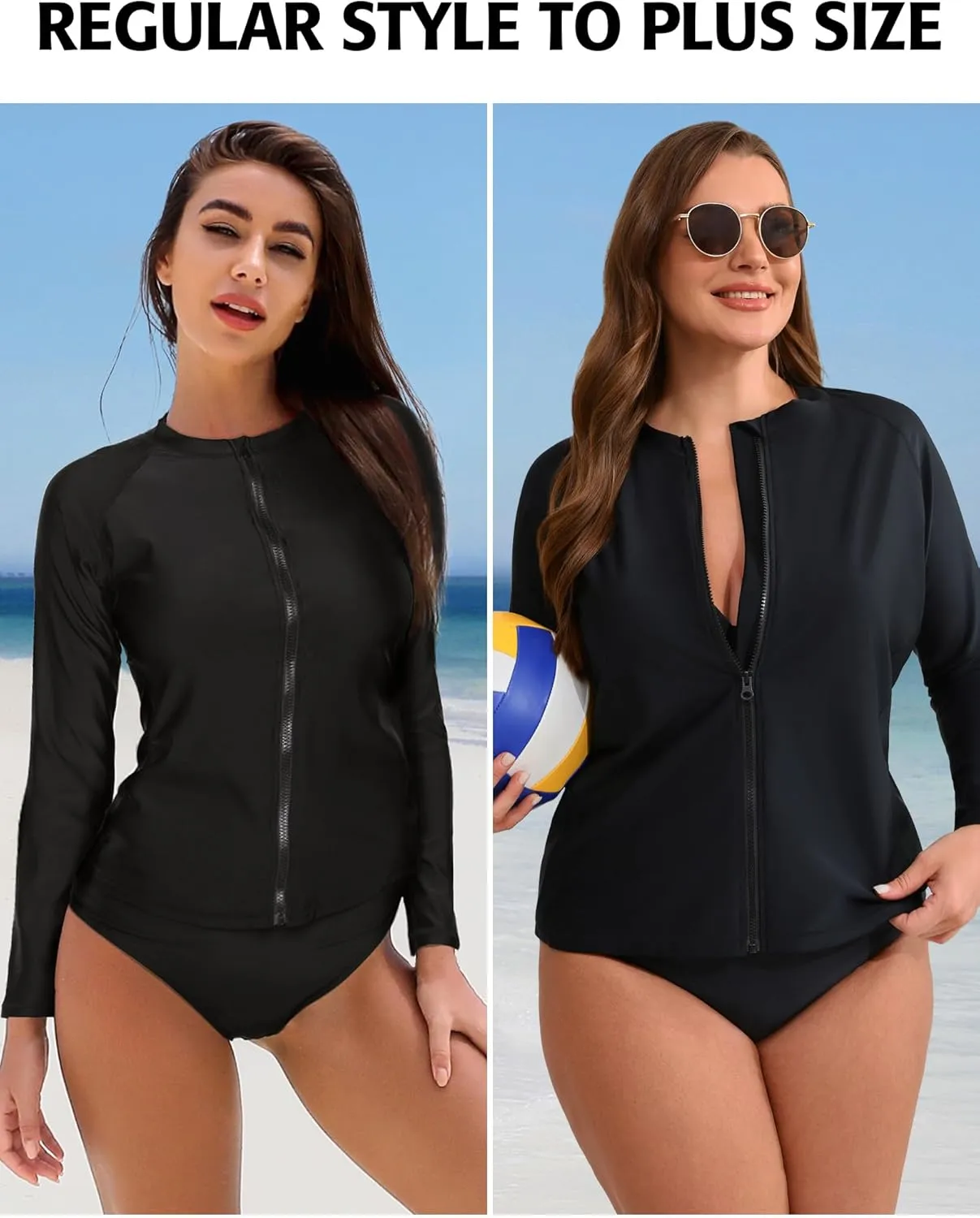 ATTRACO Women's Rashguard Swimsuit Zip Front Sun Protection Swim Shirt UPF 50 