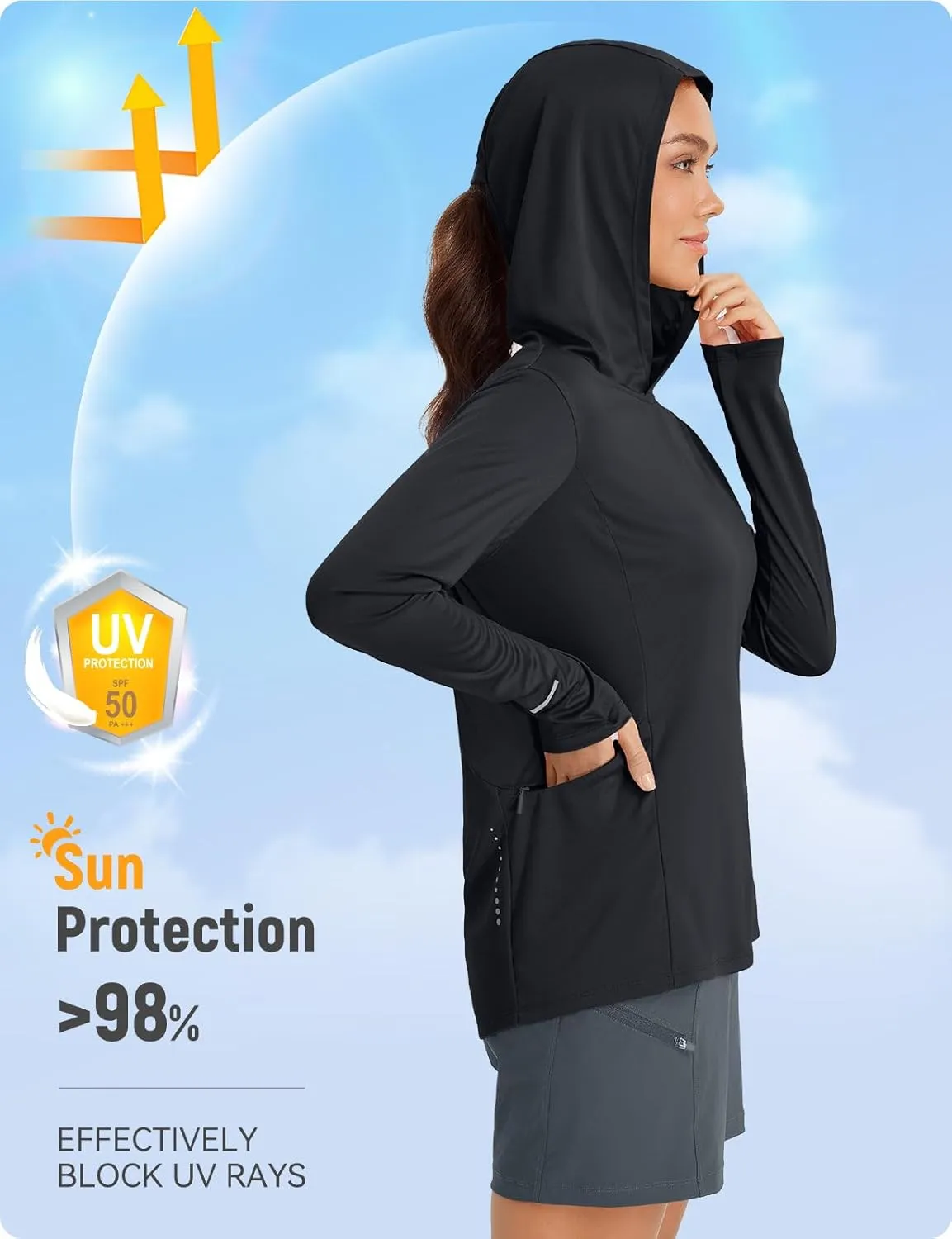 baleaf Women's Sun Shirts UPF 50  Hoodie Long Sleeve Spf UV Shirt Lightweight Quick Dry Hiking Zip Pocket