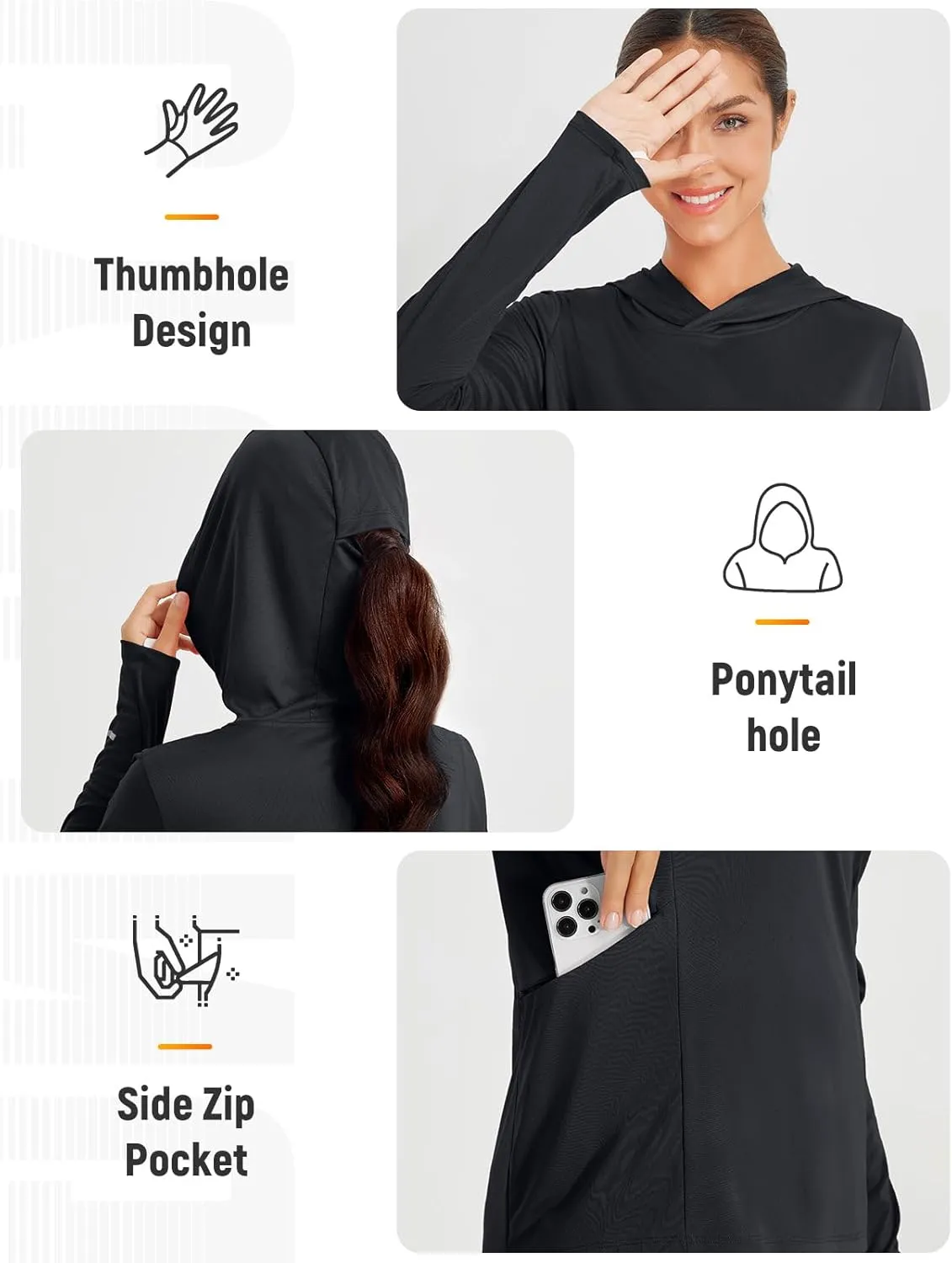 baleaf Women's Sun Shirts UPF 50  Hoodie Long Sleeve Spf UV Shirt Lightweight Quick Dry Hiking Zip Pocket