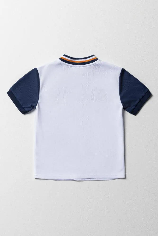 Baseball Button Through Short Sleeve T-Shirt White & Navy