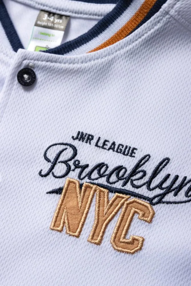 Baseball Button Through Short Sleeve T-Shirt White & Navy