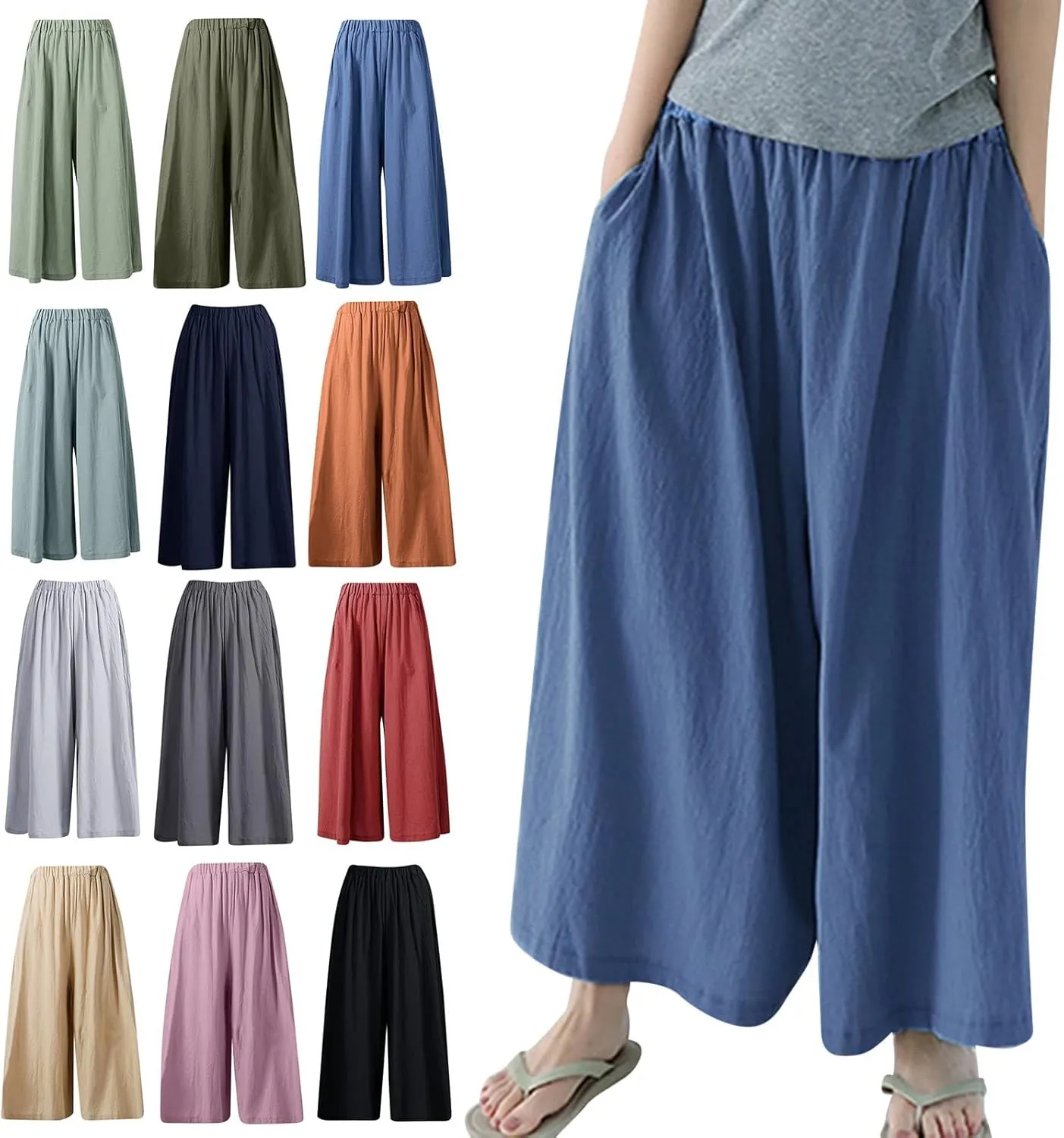 Beach Pants for Women Wide Leg Wide Leg Long Pant Trousers with Pocket Linen Blend