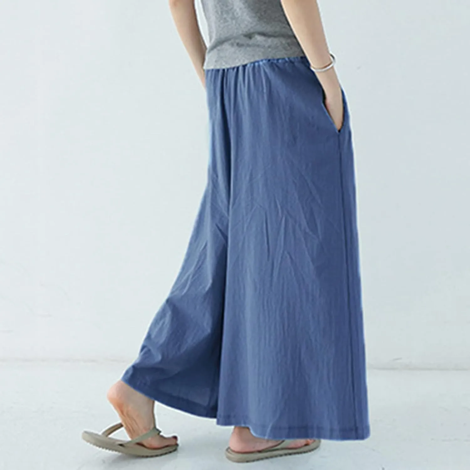 Beach Pants for Women Wide Leg Wide Leg Long Pant Trousers with Pocket Linen Blend