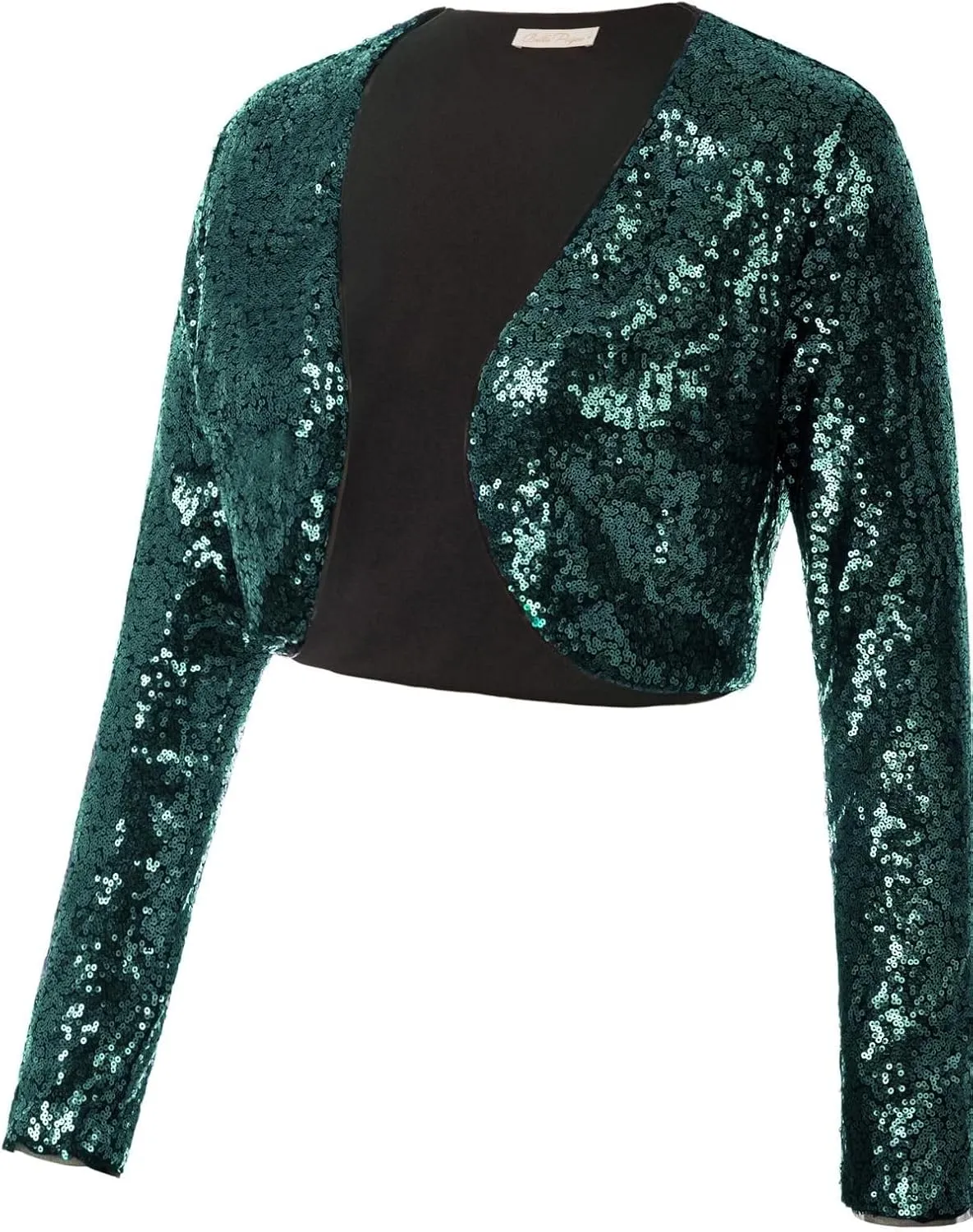 Belle Poque Women's Sequin Jacket Open Front Long Sleeve Sparkly Blazer Bolero Shrugs for Dresses S-XXL