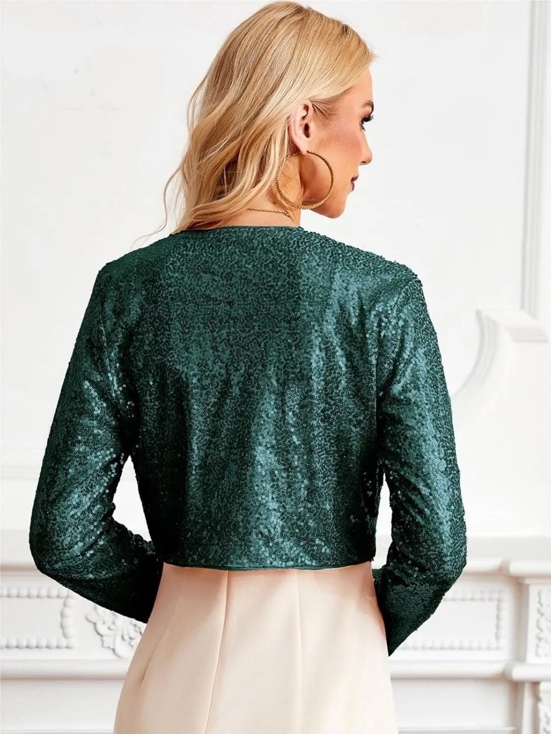 Belle Poque Women's Sequin Jacket Open Front Long Sleeve Sparkly Blazer Bolero Shrugs for Dresses S-XXL