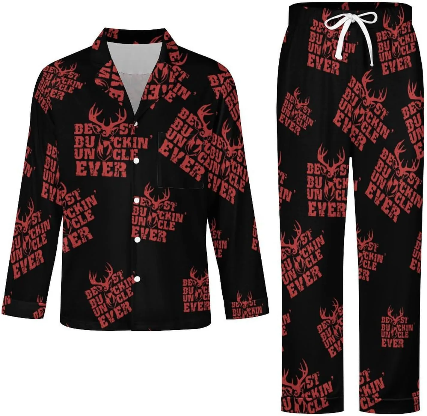Best Bukin'Uncle Ever 2 PCS Men Pajama Set Long Sleeve Button-down Shirts Tops & Sleep Pants Loungewear
