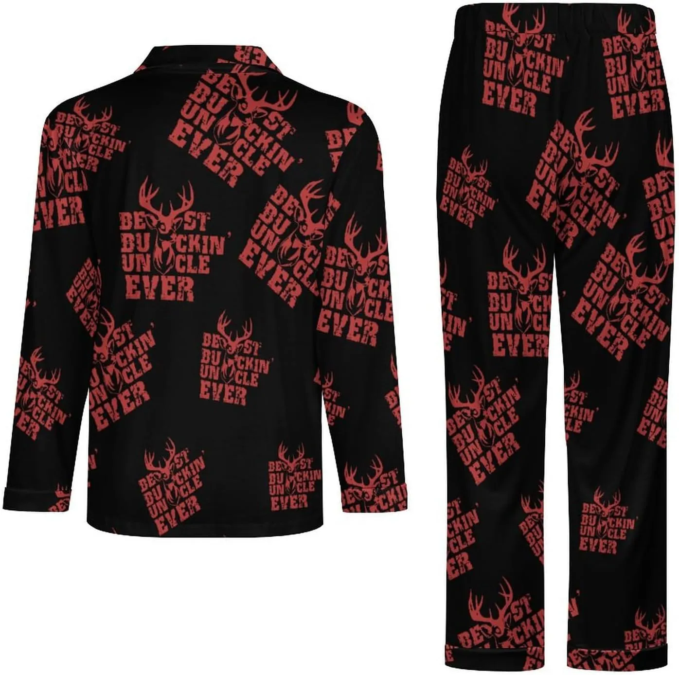 Best Bukin'Uncle Ever 2 PCS Men Pajama Set Long Sleeve Button-down Shirts Tops & Sleep Pants Loungewear